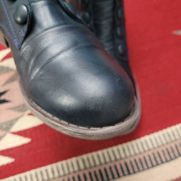 MIZ MOOZ Louise Ocean Blue Leather Ankle Booties Sz 8 Witchy Steampunk Pirate - Picture 4 of 9